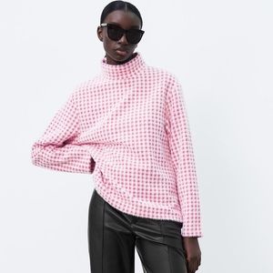 ZARA pink checkered mock neck sweater
